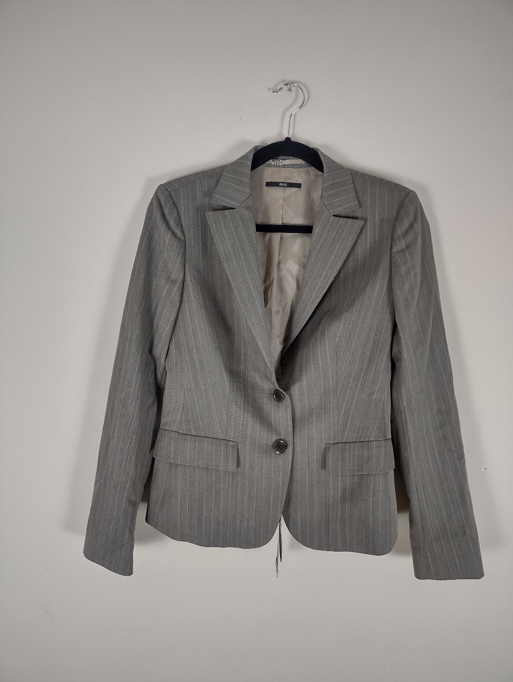 BOSS Hugo Boss Jaris Gray Pinstripe Virgin Wool Blazer Women's US 6 EU 38